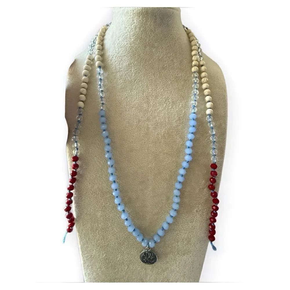 Colorful Beaded Necklace with Buddha Charm – 44” Long (New)